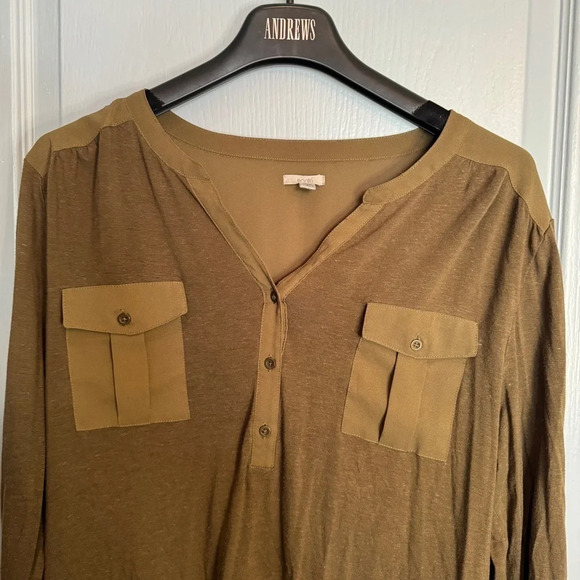 Ecote Urban  Outfitters Blouse Size‎ Large Olive Green Roll-Tab Sleeves Utility - Picture 6 of 14